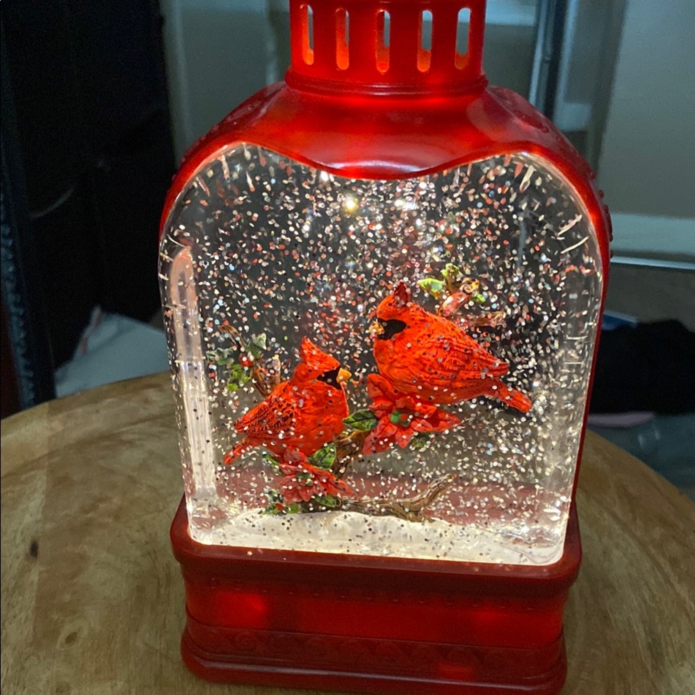 Red and White Holiday Decor Collection snow globe with cardinals lights up - Picture 4 of 4